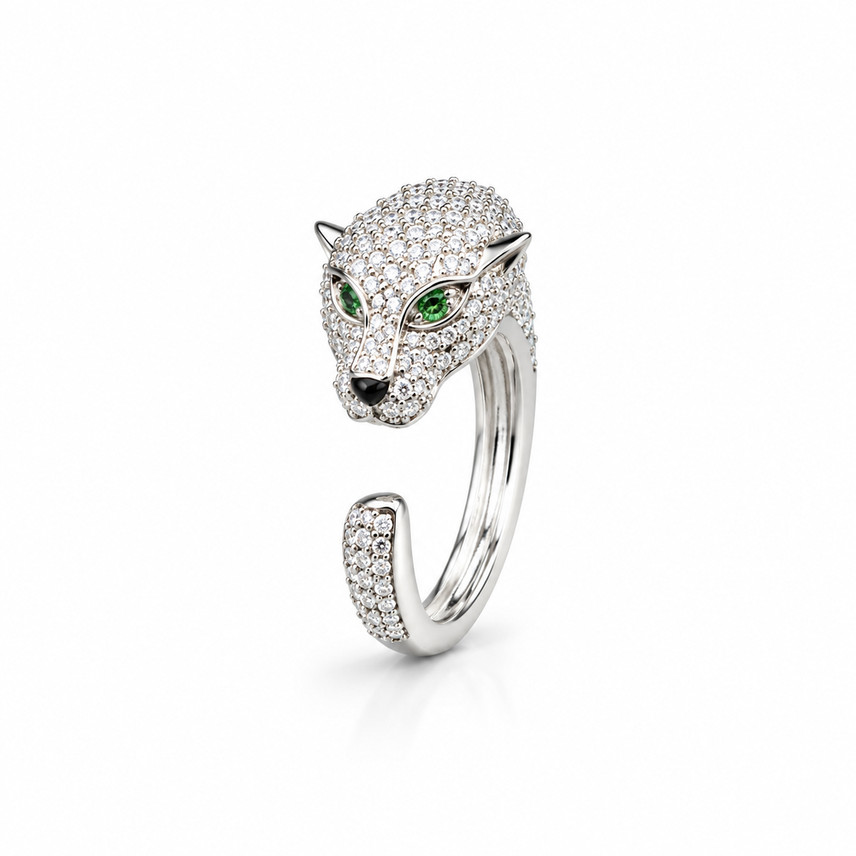Emerald Panther Silver Ring