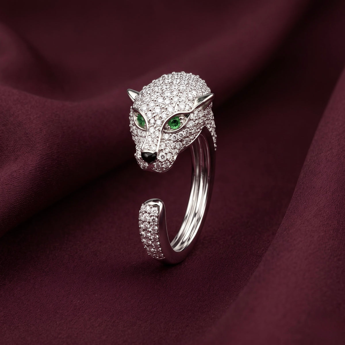 Emerald Panther Silver Ring