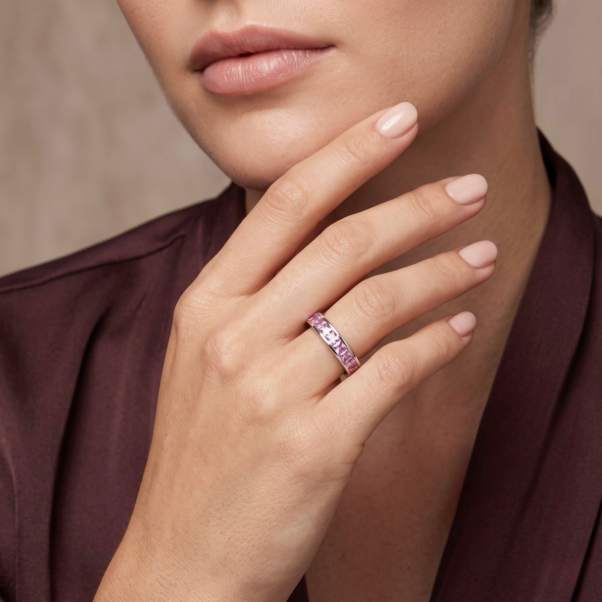 Pink Eternity Band Silver Ring