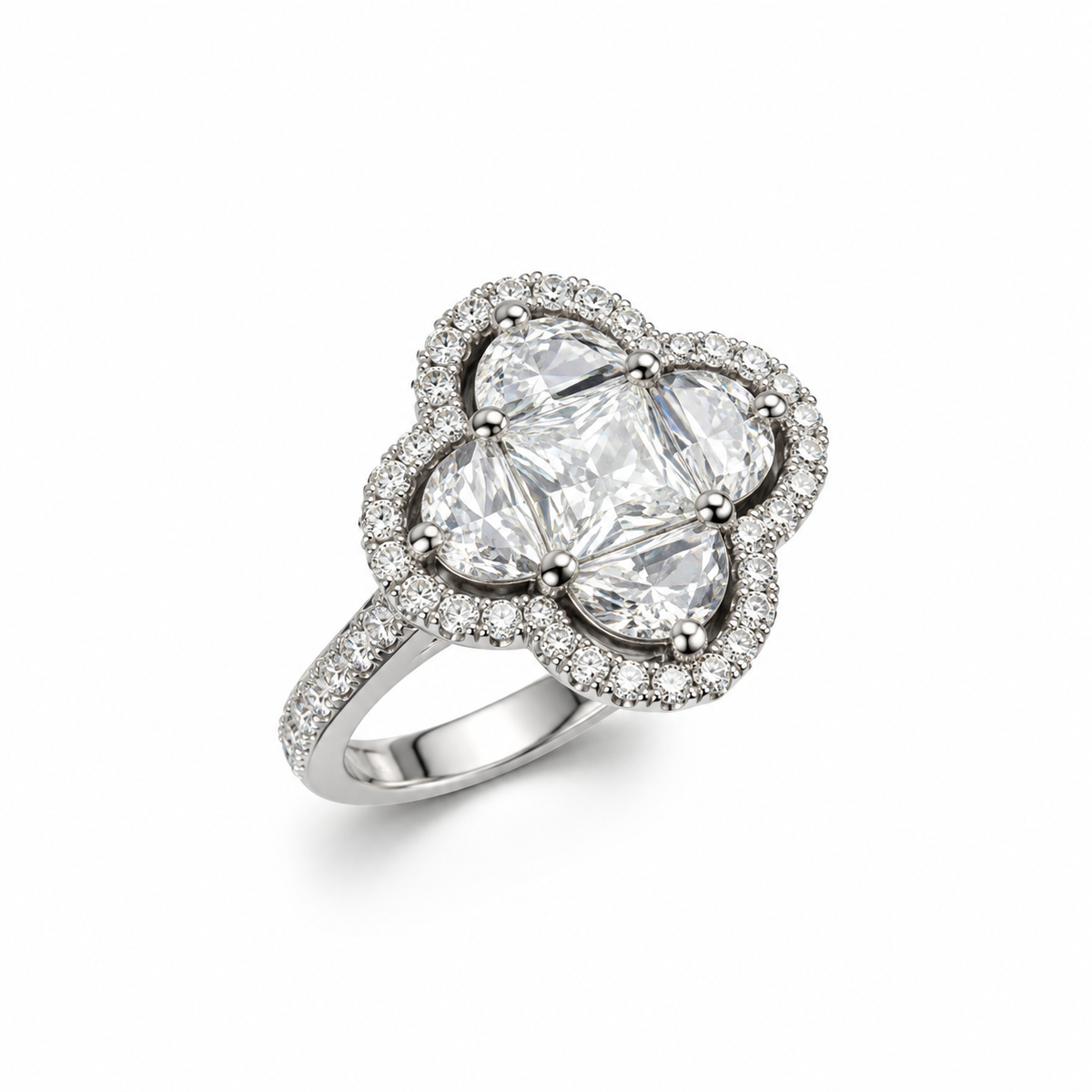 Floral Cluster Crystal Silver Ring