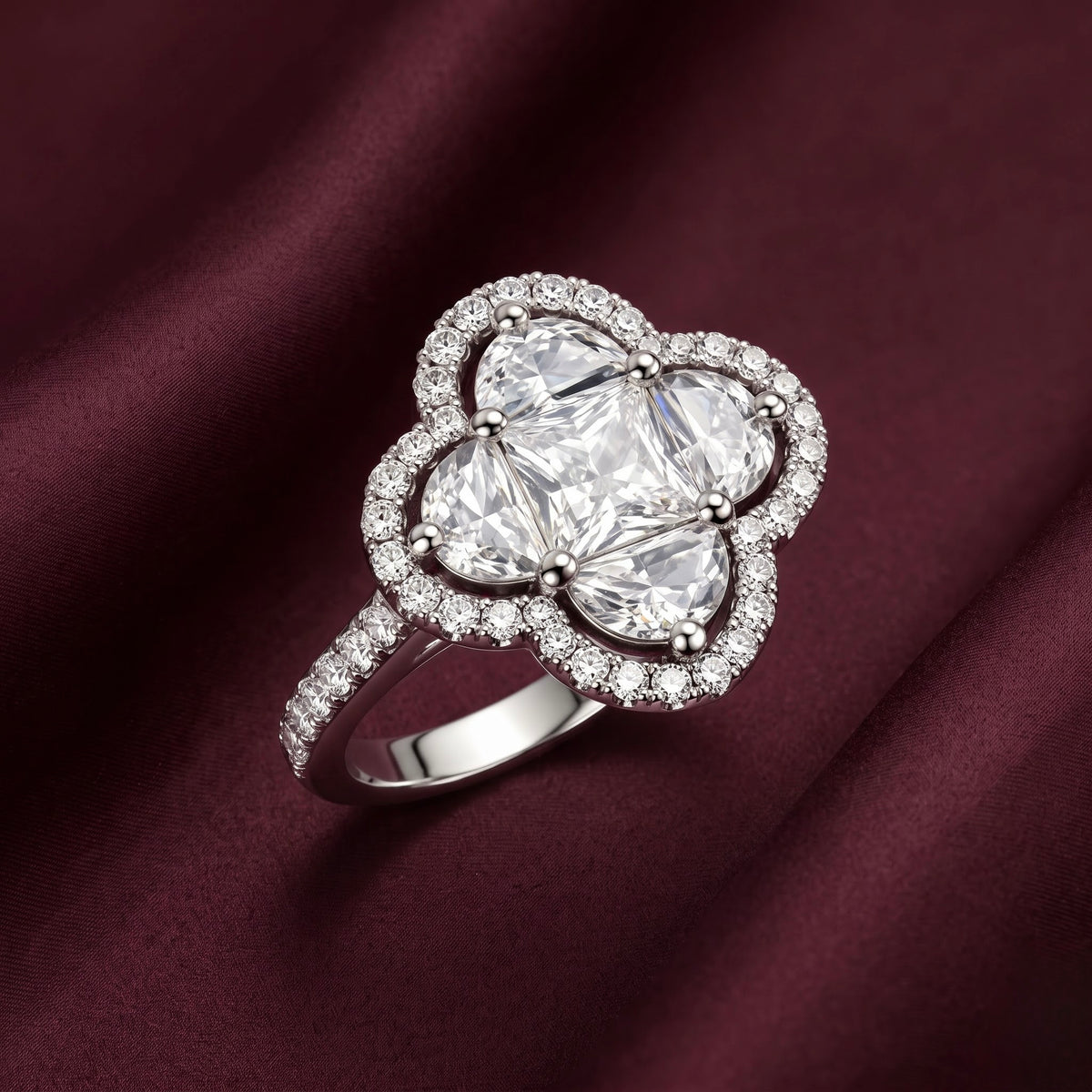 Floral Cluster Crystal Silver Ring