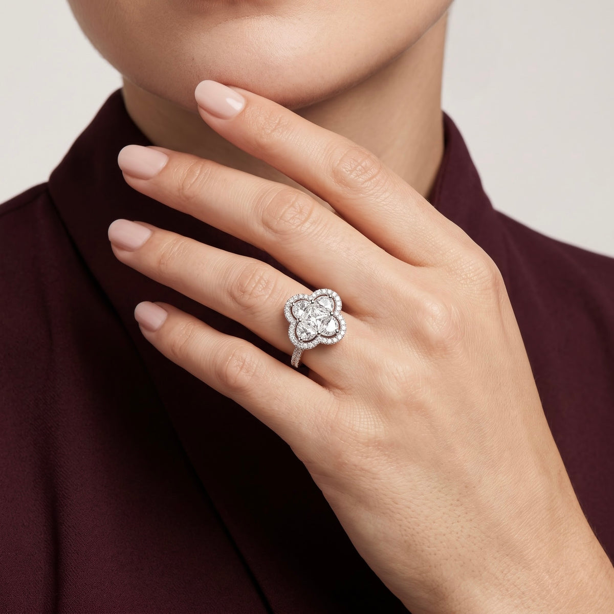 Floral Cluster Crystal Silver Ring