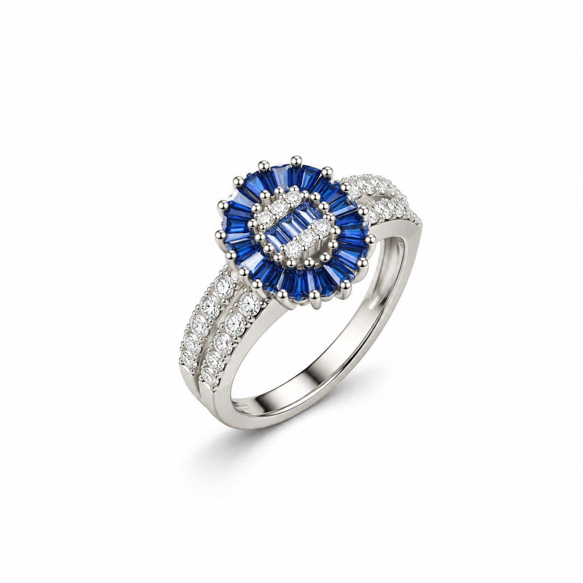 Blue Floral Halo Silver Ring