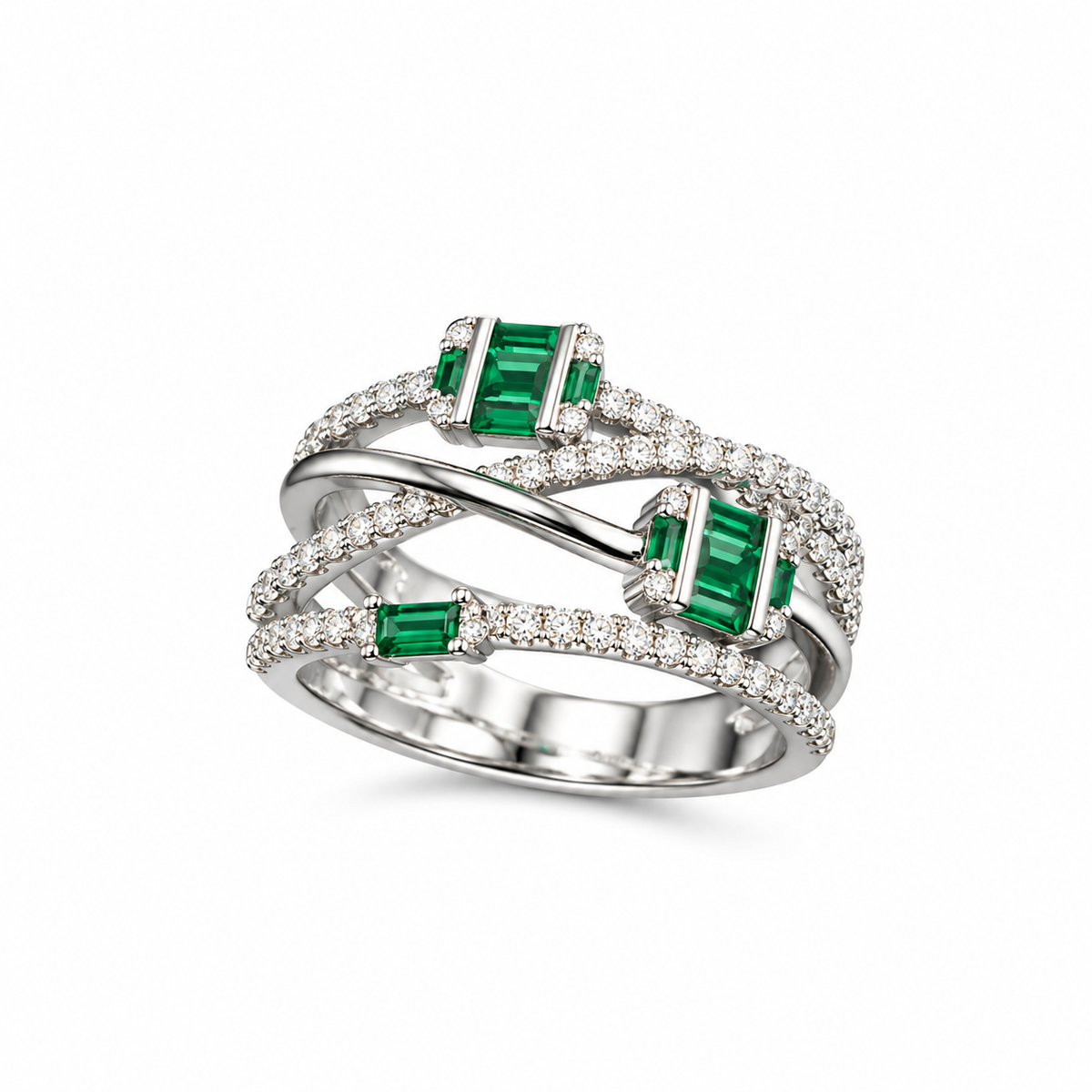 Emerald Crossover Silver Ring