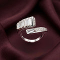 Baguette Cut Open Silver Ring