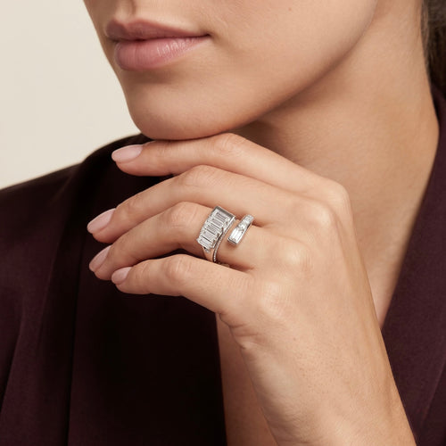 Baguette Cut Open Silver Ring