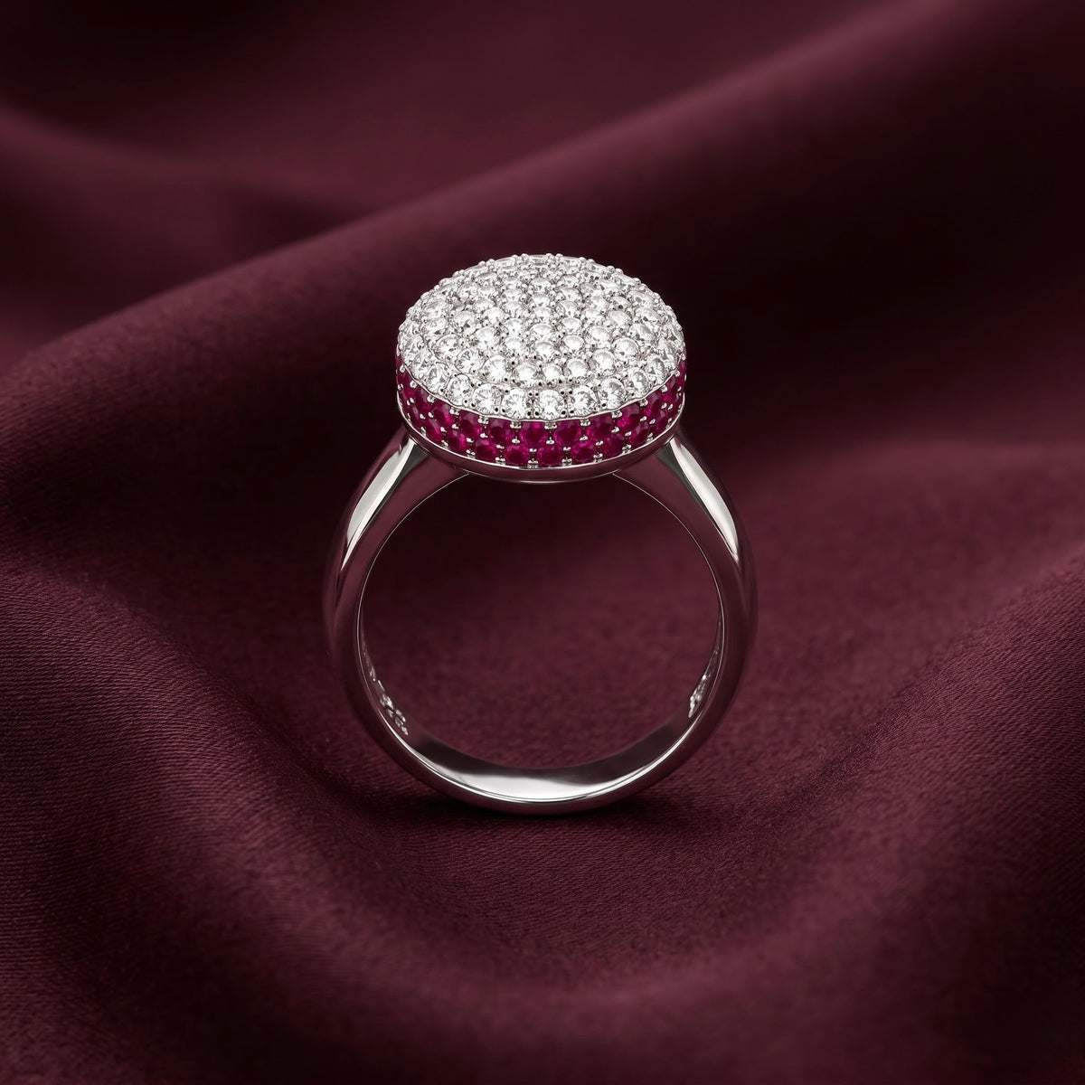 Ruby Halo Silver Ring