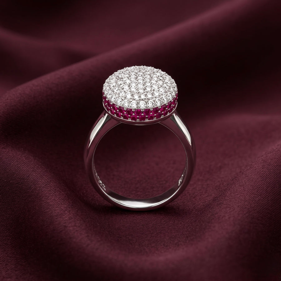 Ruby Halo Silver Ring