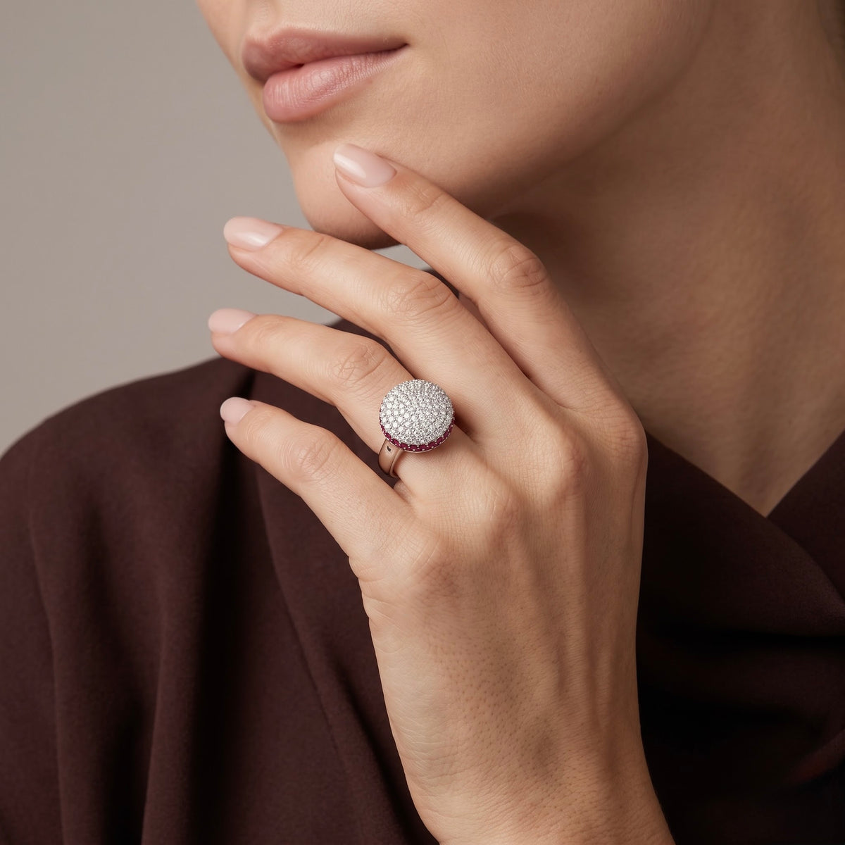 Ruby Halo Silver Ring