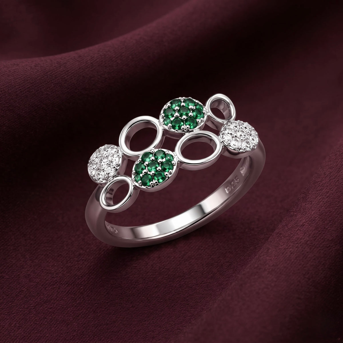 Emerald Cluster Silver Ring