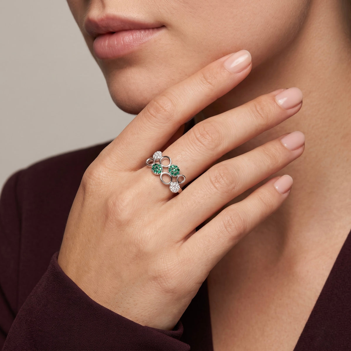Emerald Cluster Silver Ring