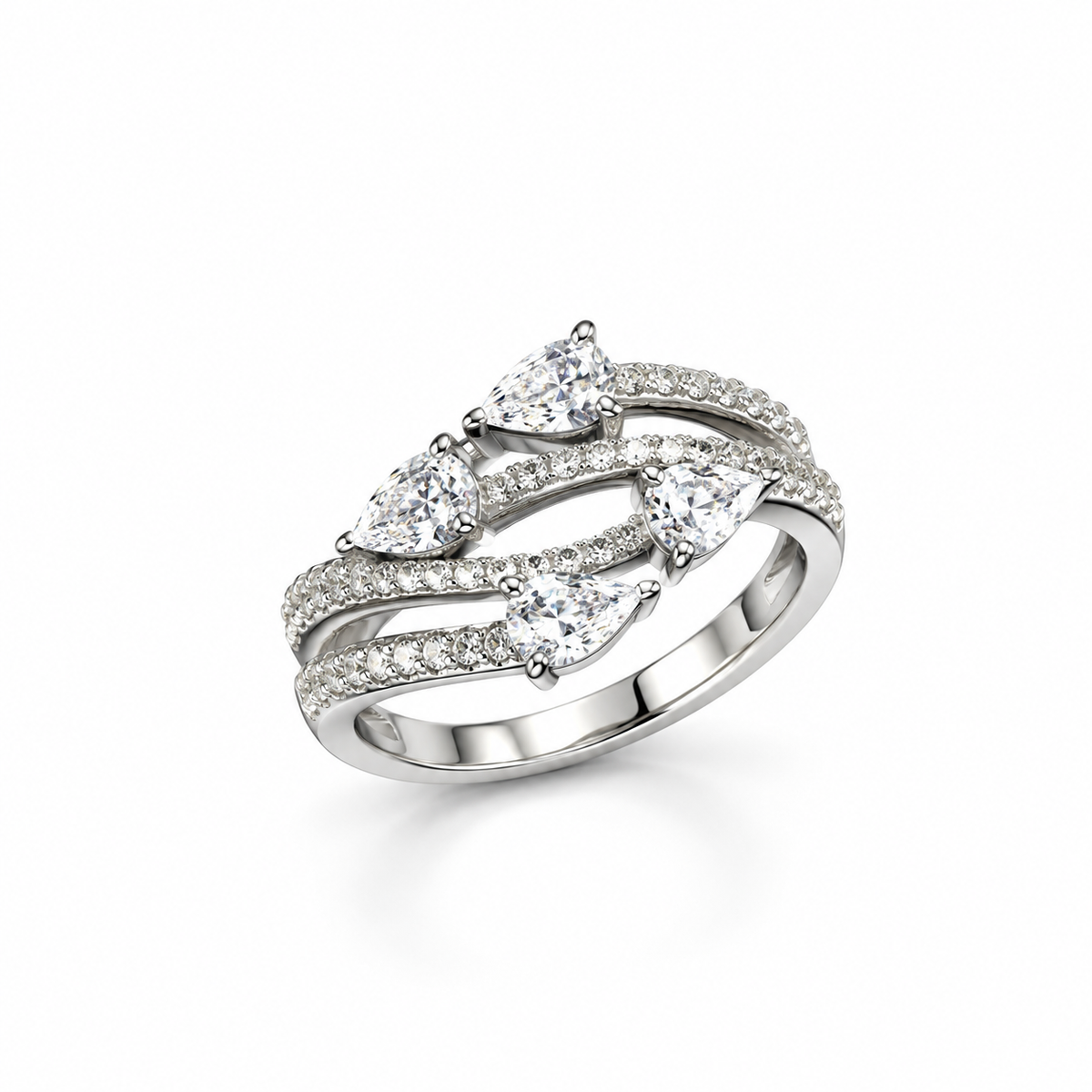 Four Leaf Sparkle Silver Ring