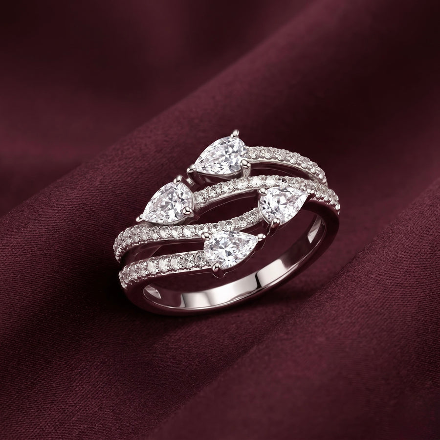 Four Leaf Sparkle Silver Ring