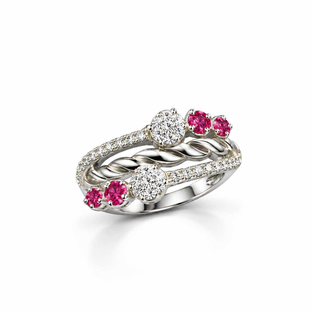 Floral Ruby Bloom Silver Ring