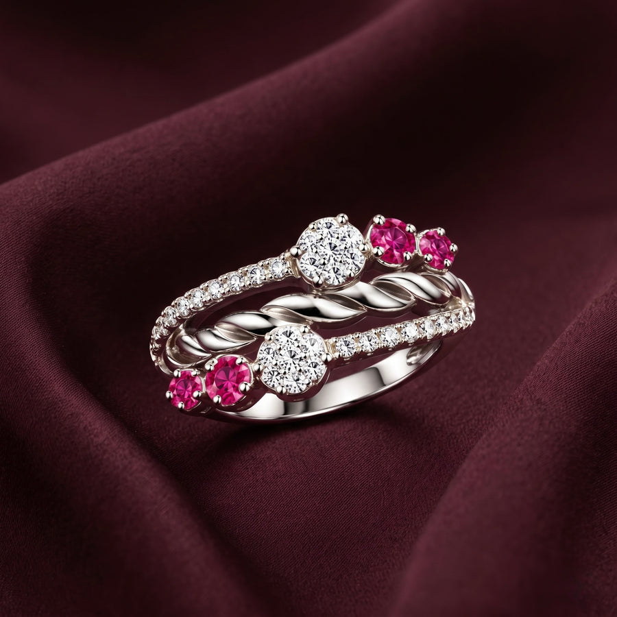 Floral Ruby Bloom Silver Ring