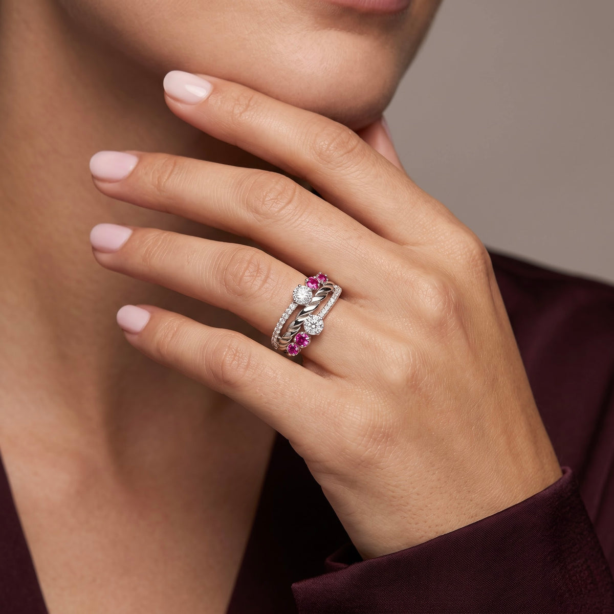 Floral Ruby Bloom Silver Ring