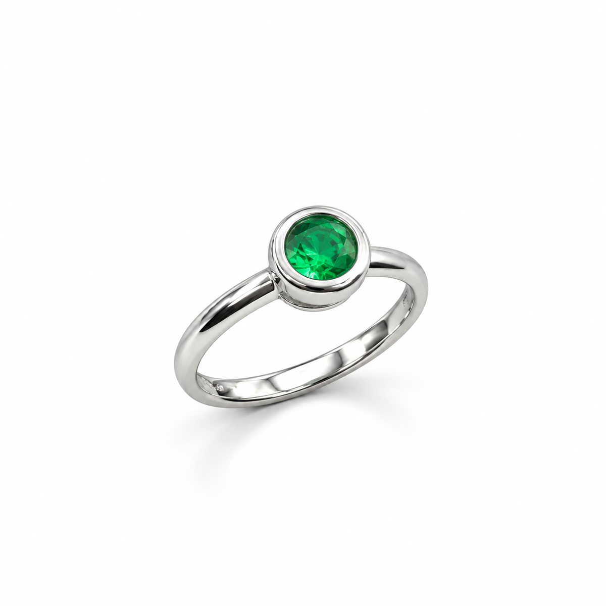 Emerald Solitaire Silver Ring