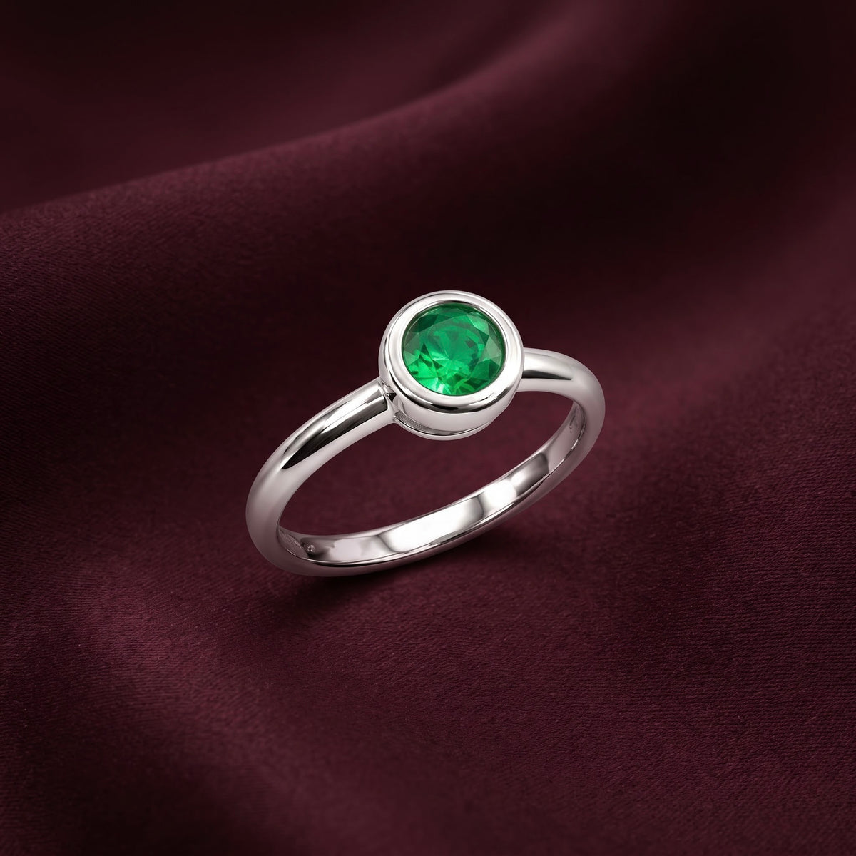 Emerald Solitaire Silver Ring