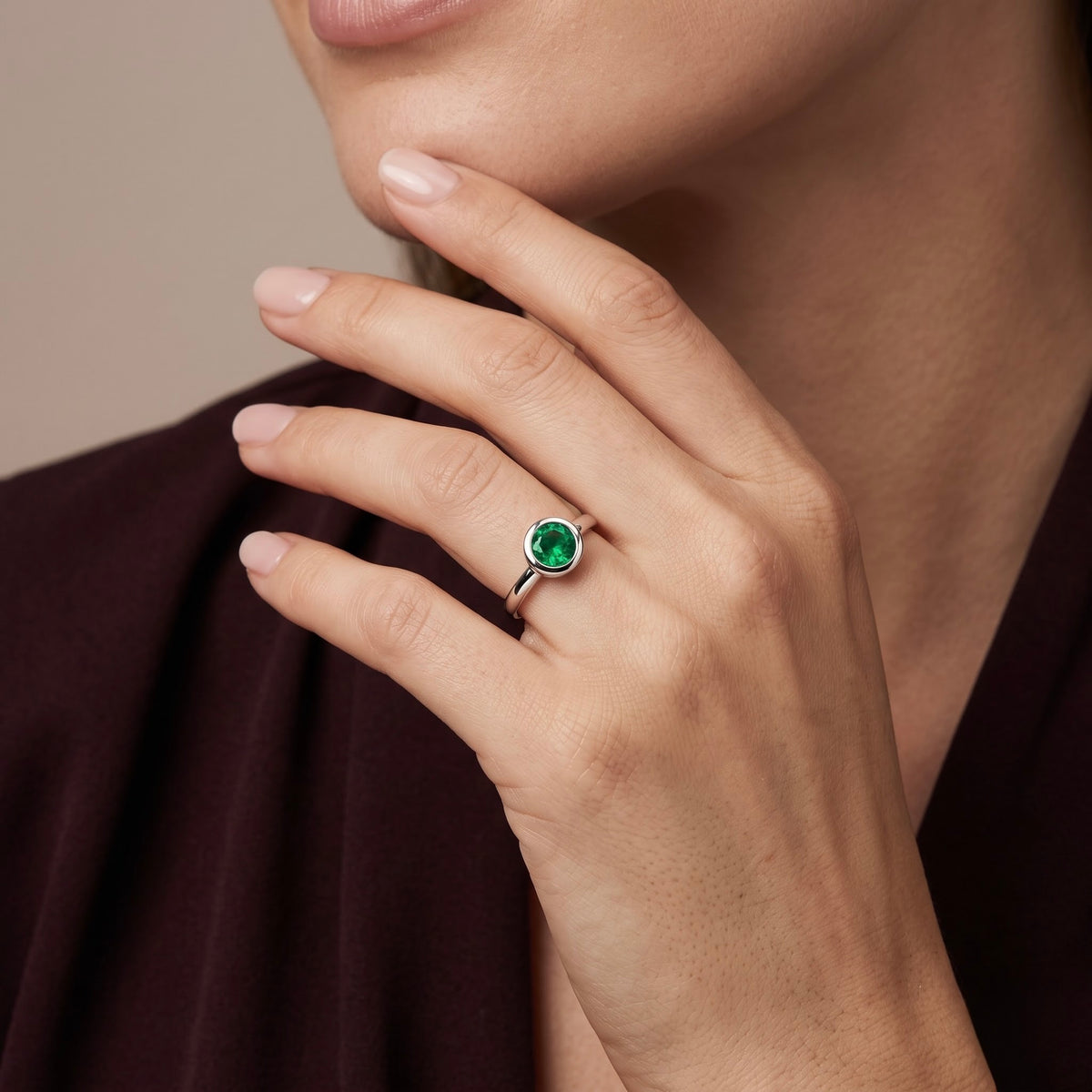 Emerald Solitaire Silver Ring