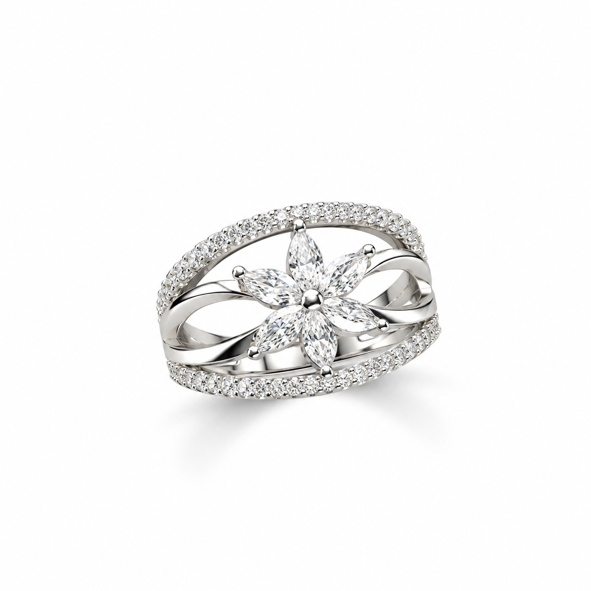 Floral CZ Silver Ring