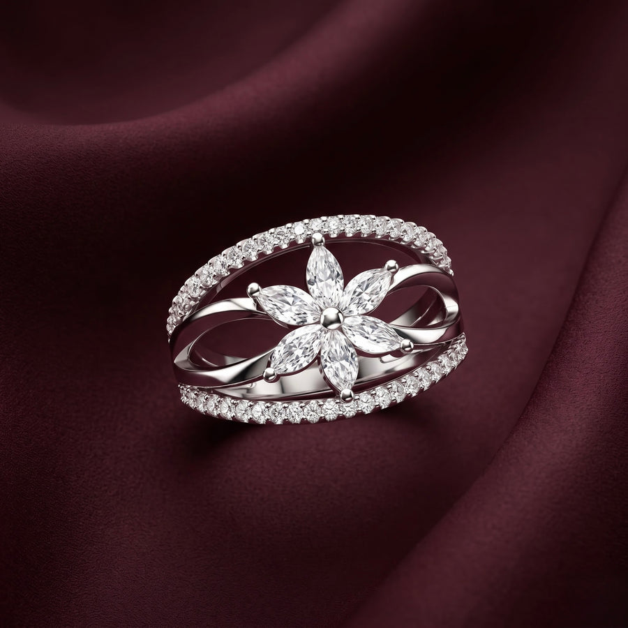 Floral CZ Silver Ring