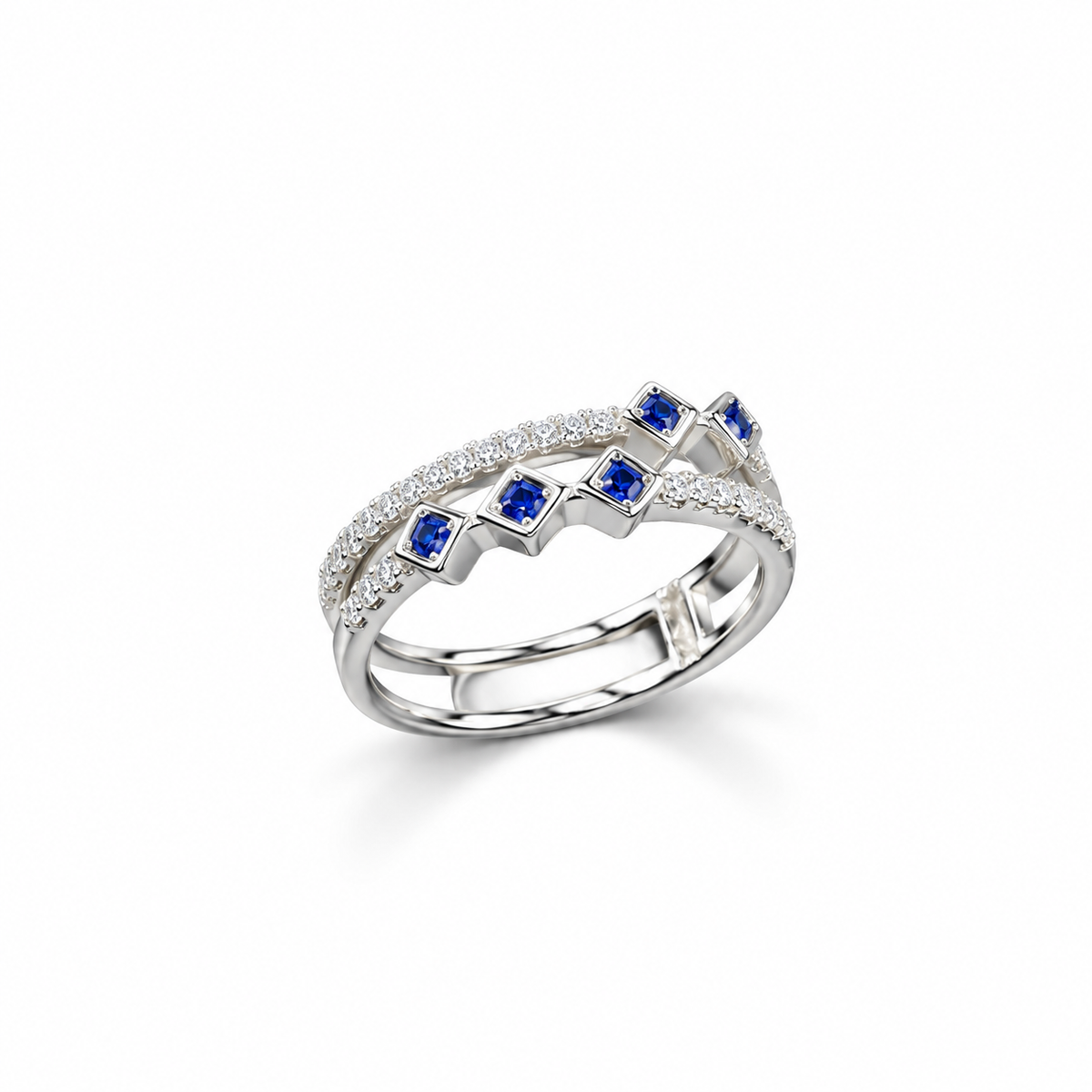 Blue Sapphire CZ Silver Ring