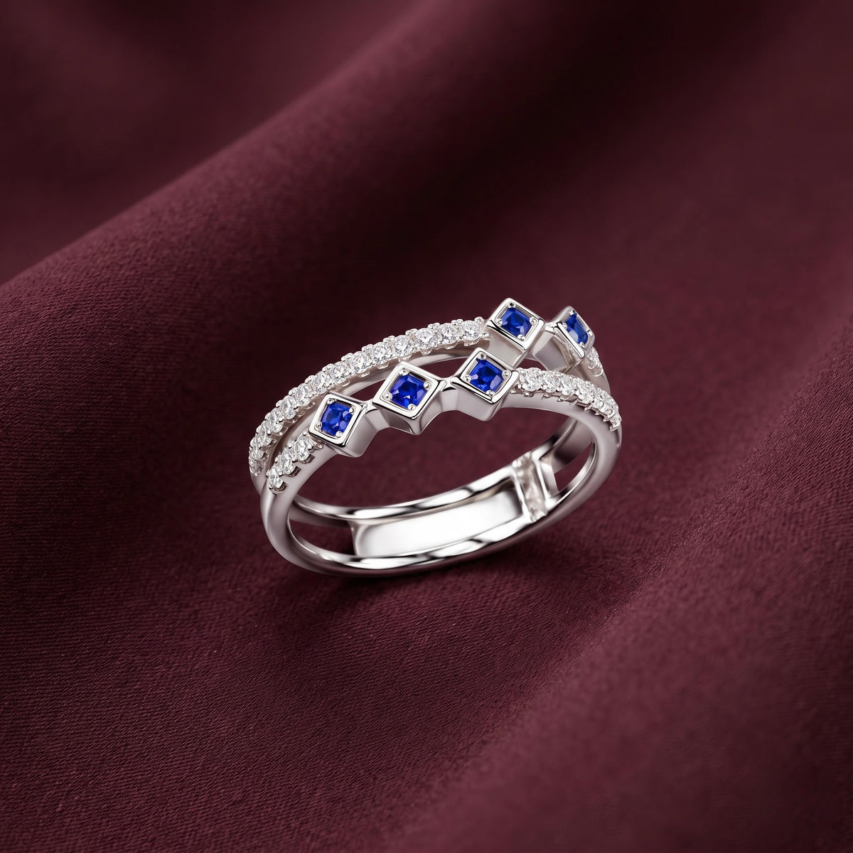 Blue Sapphire CZ Silver Ring