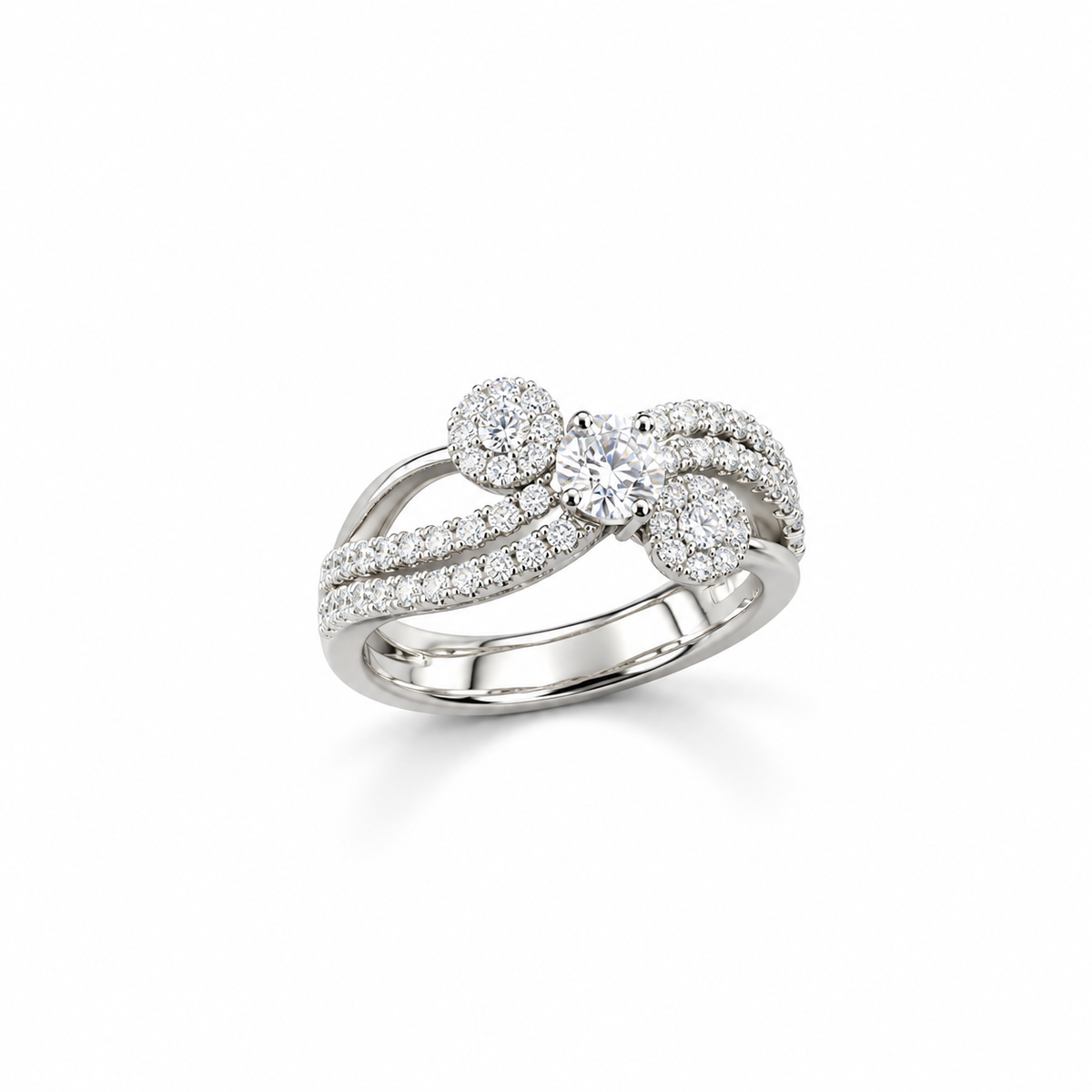 Triple Stone Pavé Silver Ring