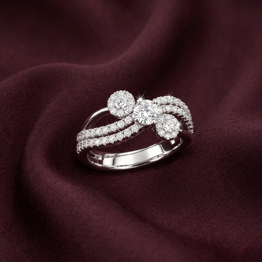 Triple Stone Pavé Silver Ring