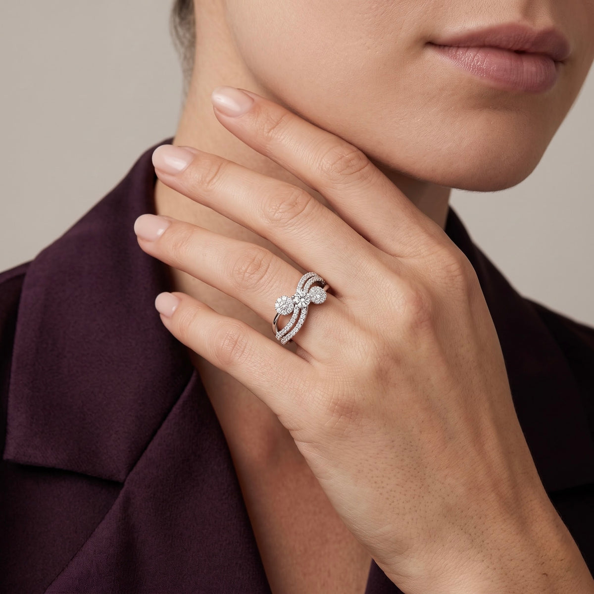 Triple Stone Pavé Silver Ring