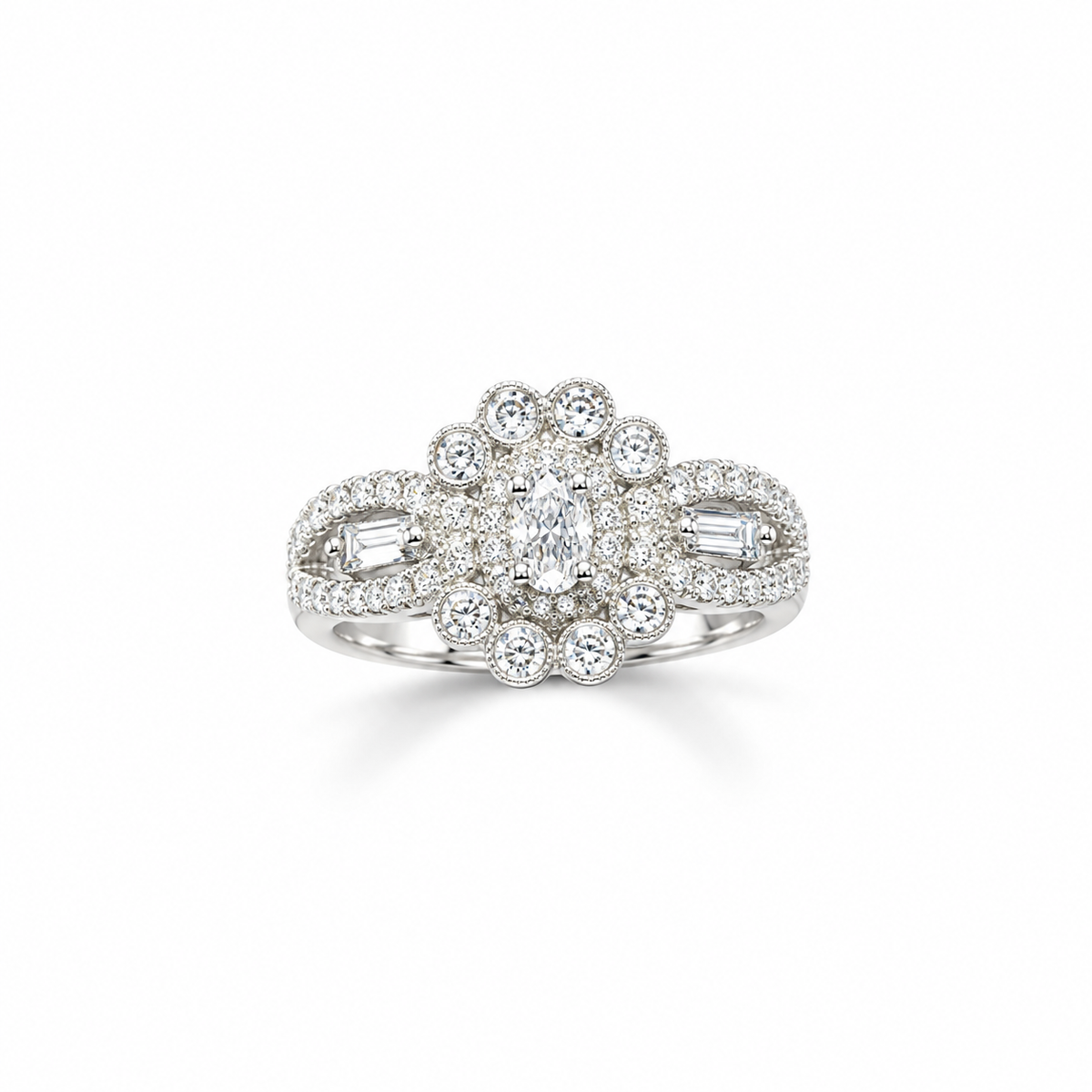Vintage Floral Cluster Silver Ring