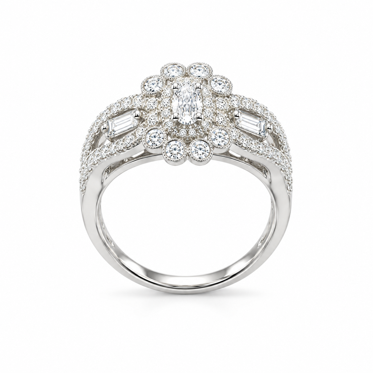 Vintage Floral Cluster Silver Ring