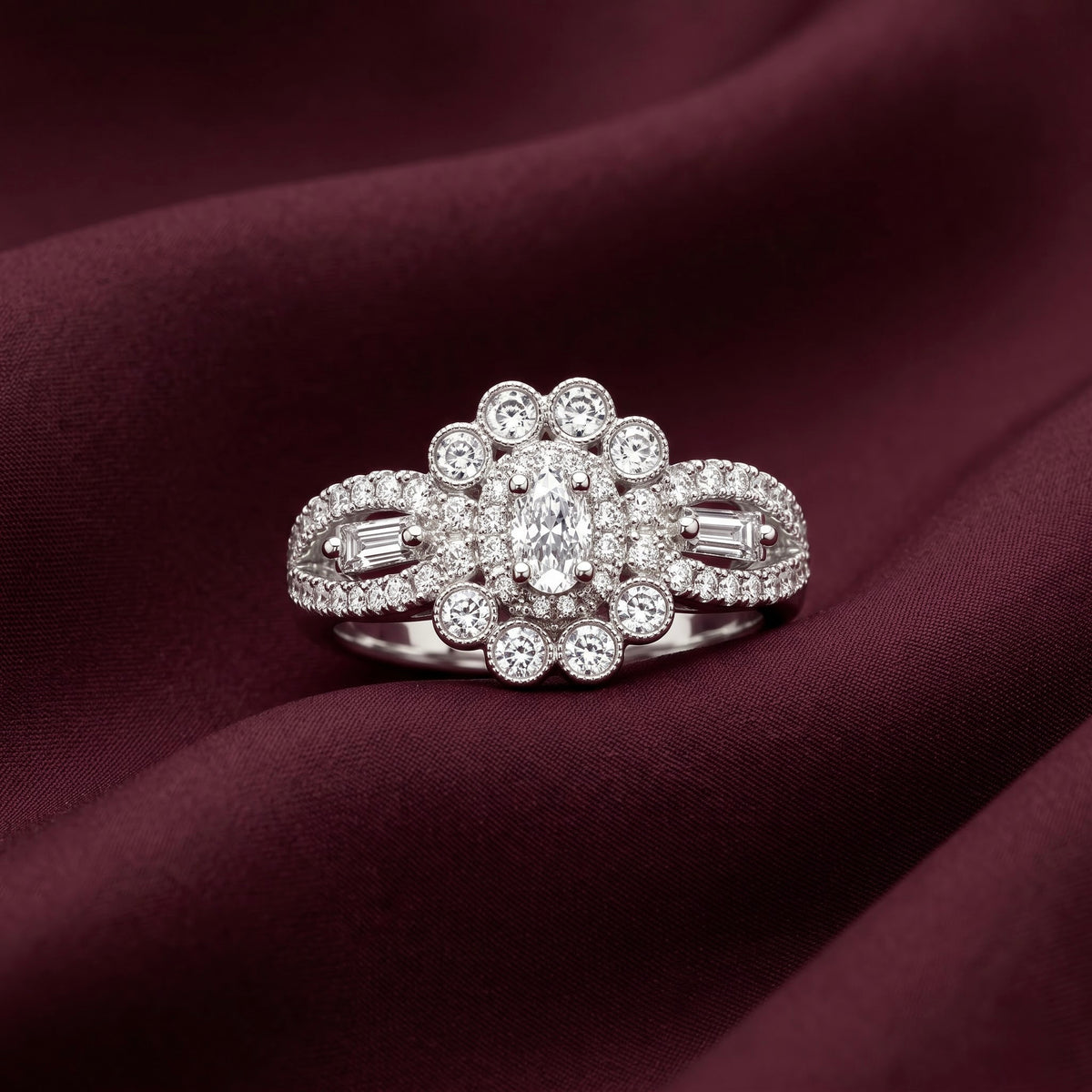 Vintage Floral Cluster Silver Ring