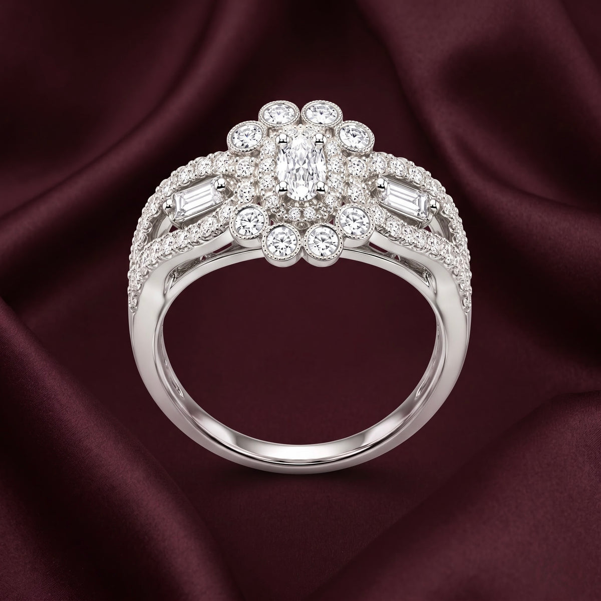 Vintage Floral Cluster Silver Ring