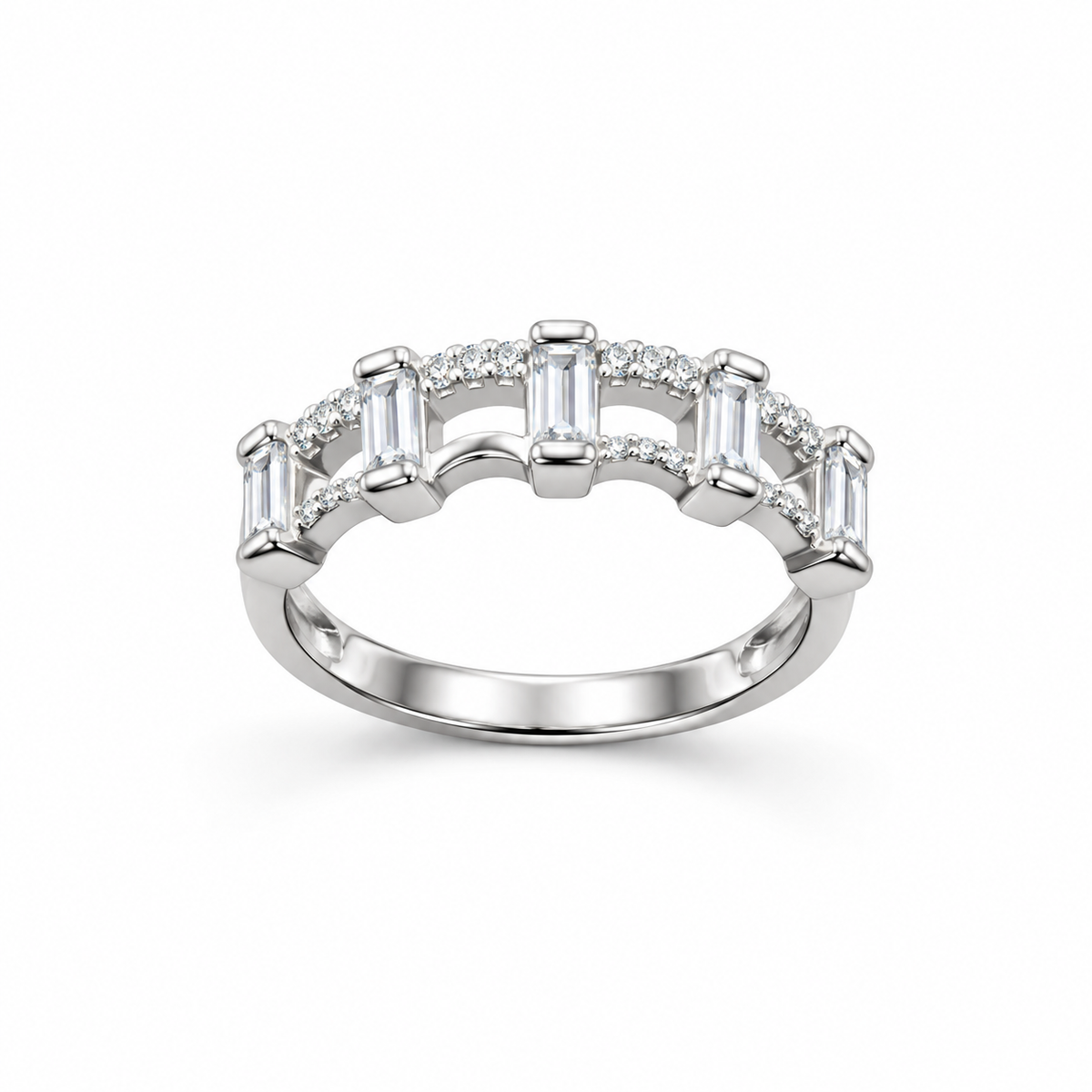 Baguette Halo Silver Ring