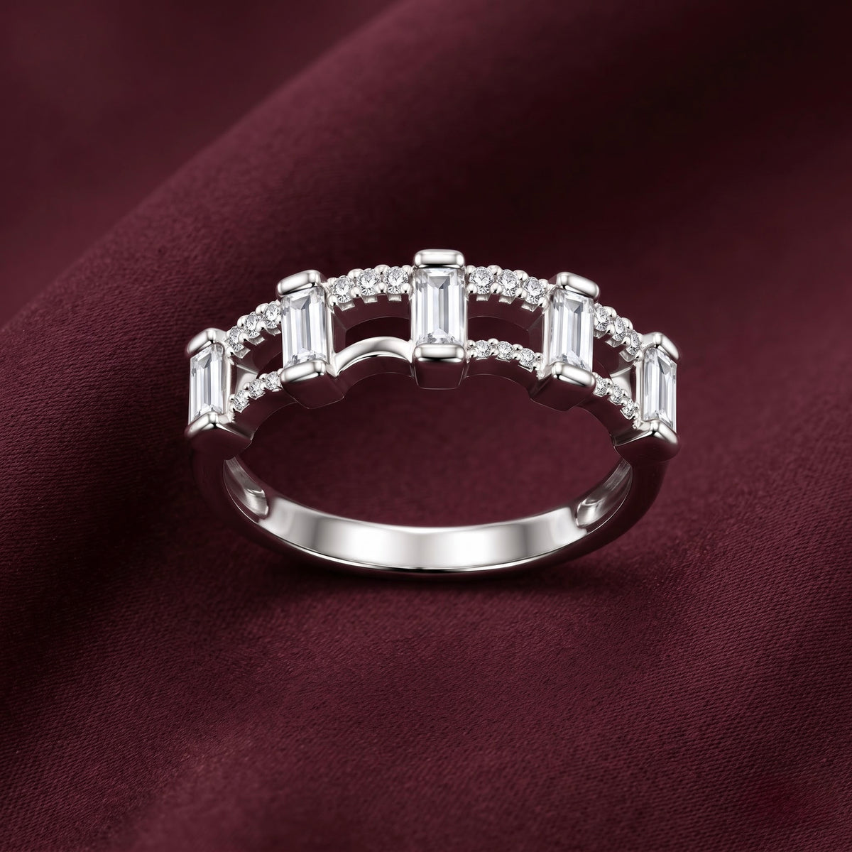 Baguette Halo Silver Ring