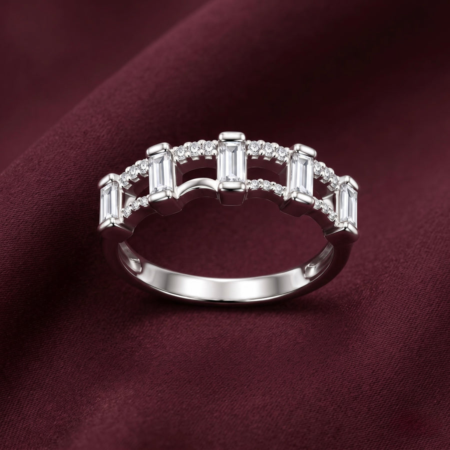 Baguette Halo Silver Ring