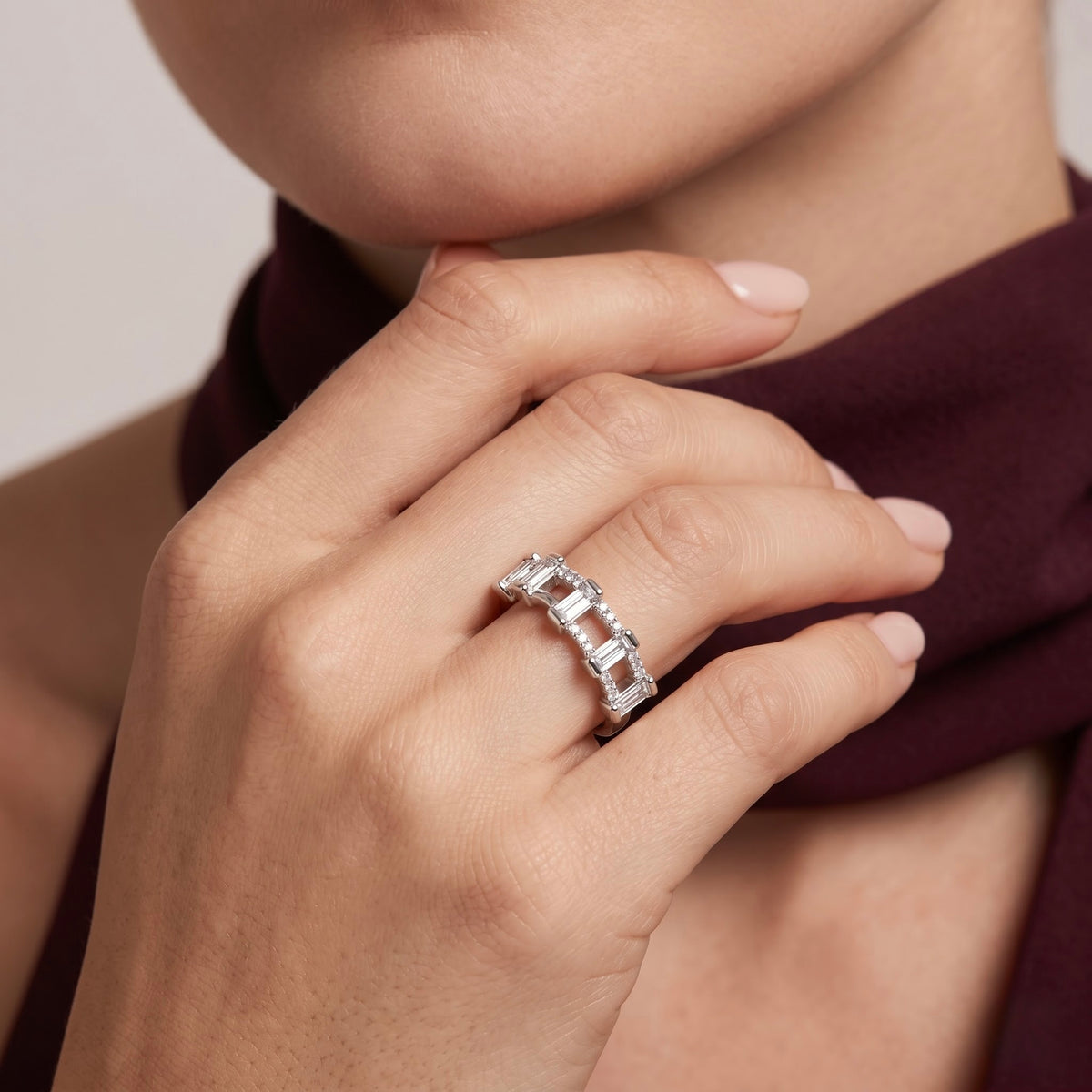 Baguette Halo Silver Ring