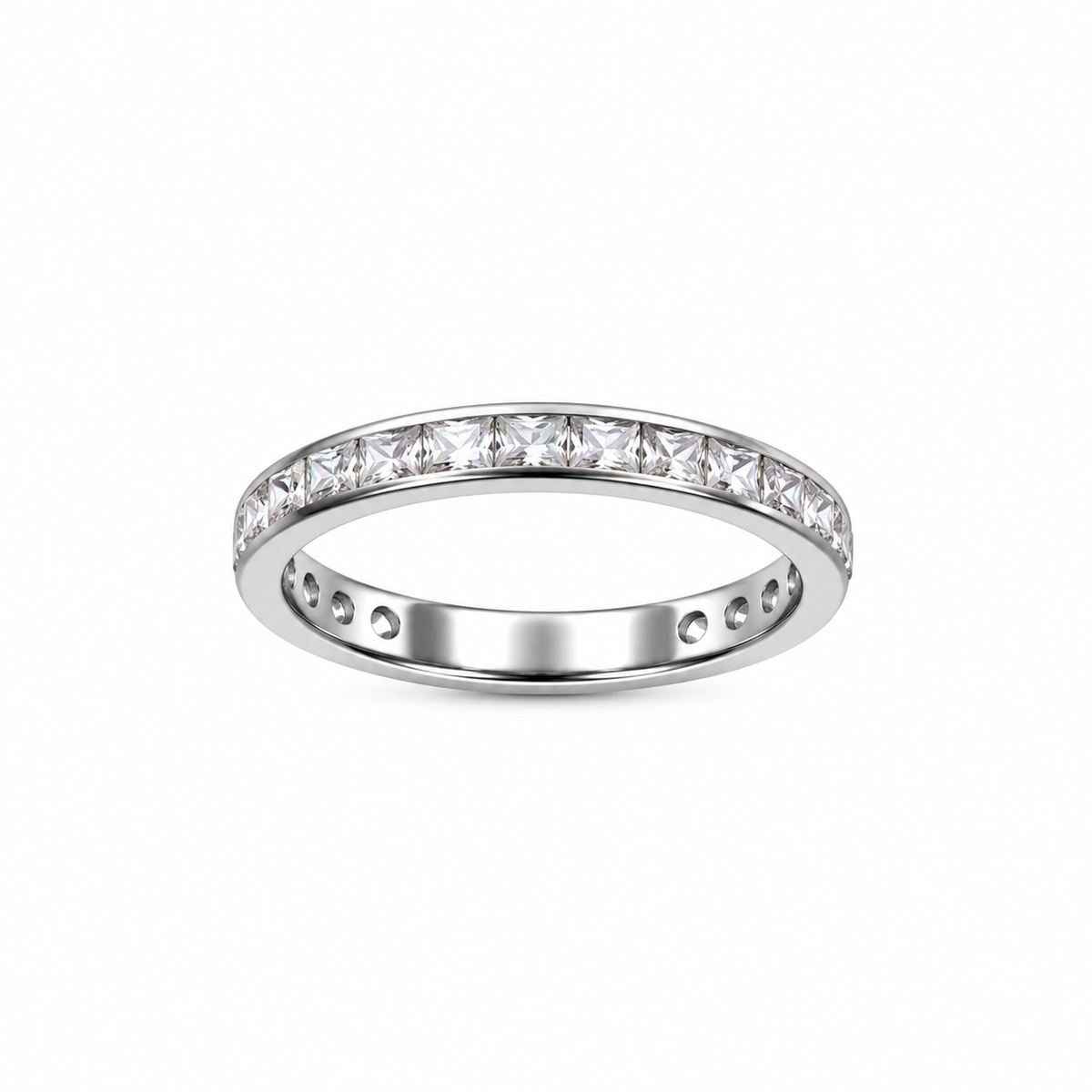 Princess Cut Eternity Silver Band