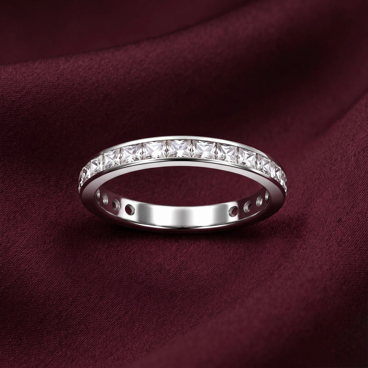 Princess Cut Eternity Silver Band