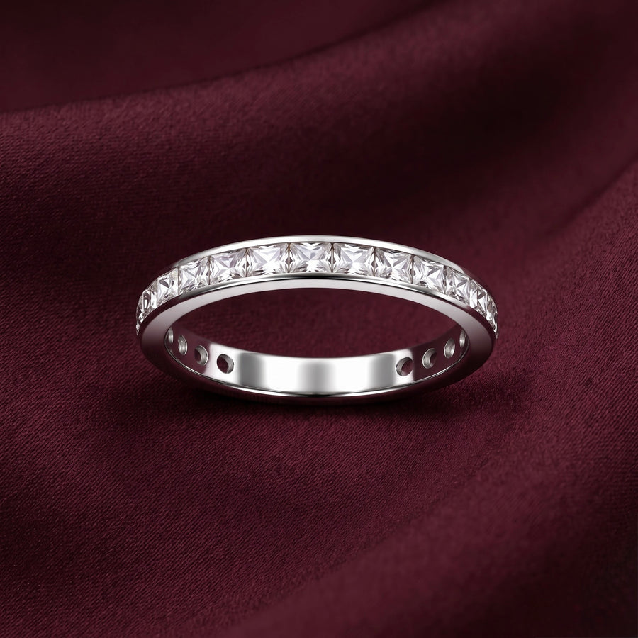 Princess Cut Eternity Silver Band