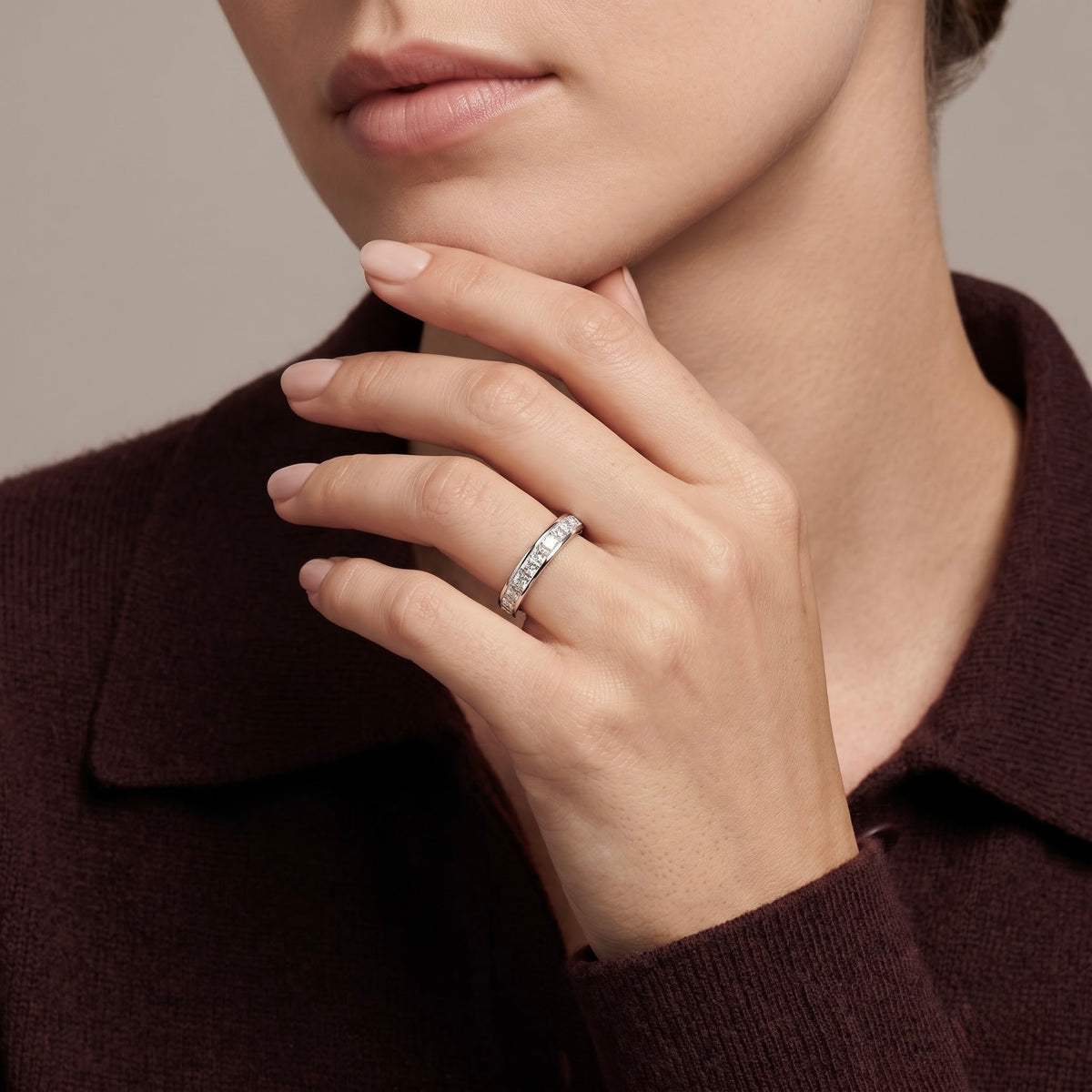 Princess Cut Eternity Silver Band
