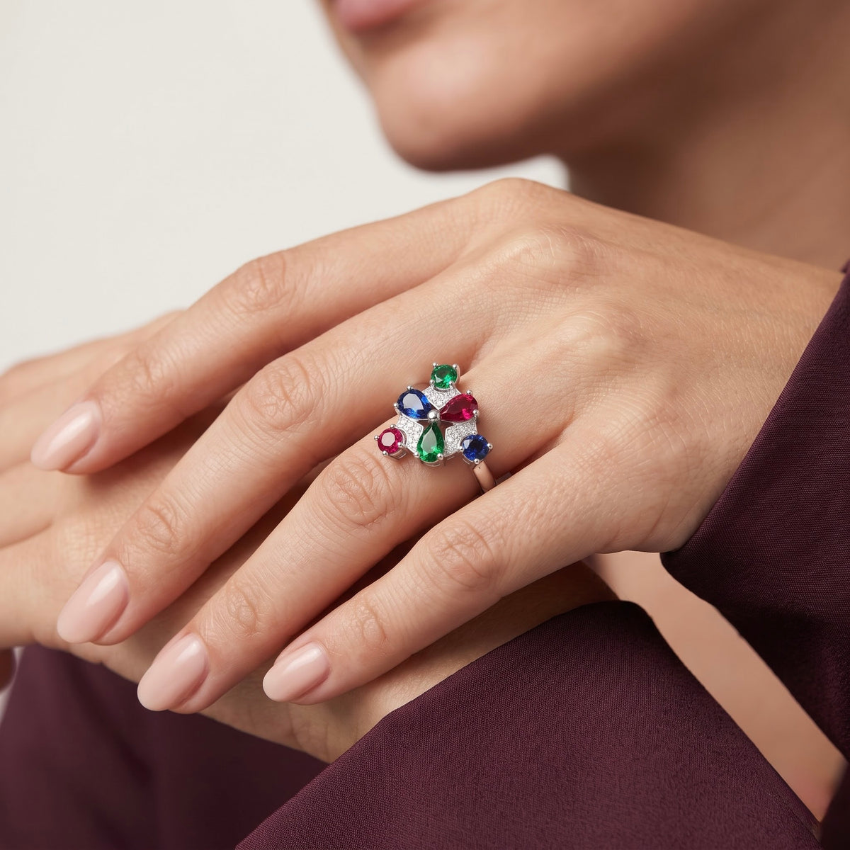 Multicolor Gemstone Statement Ring