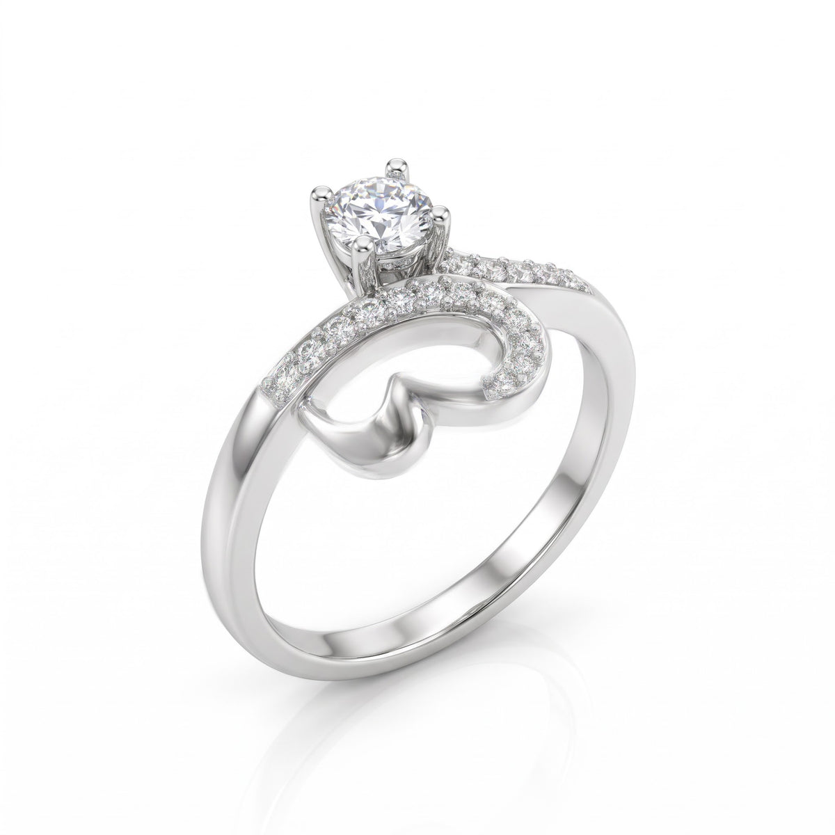 Heart Halo Solitaire Silver Ring