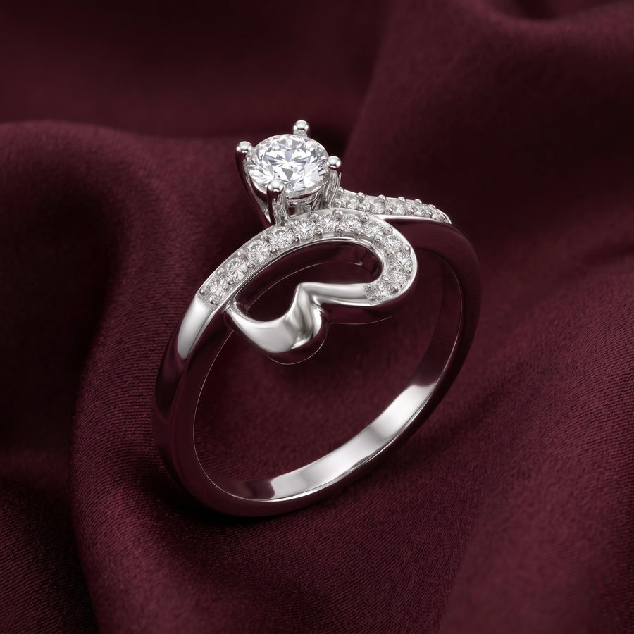 Heart Halo Solitaire Silver Ring