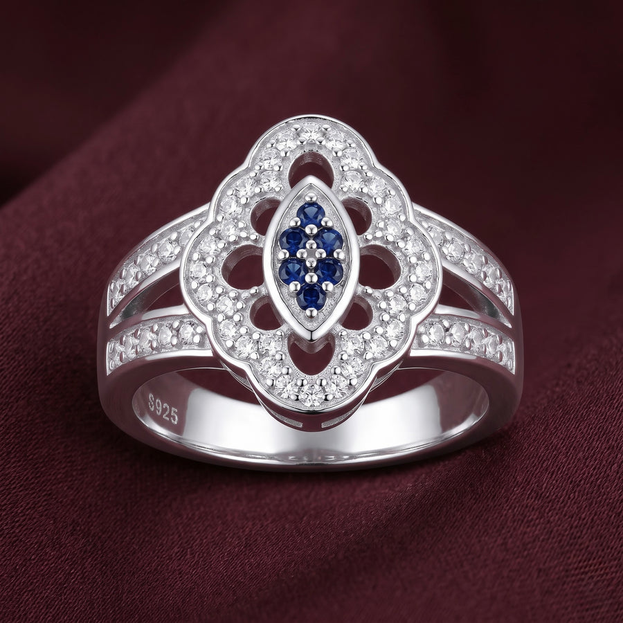 Blue Floral Pavé 925 Silver Ring