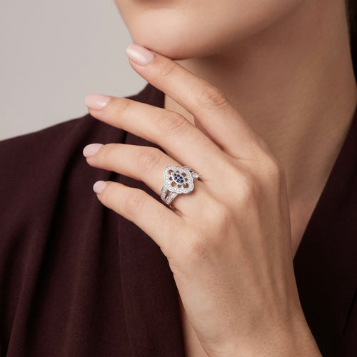 Blue Floral Pavé 925 Silver Ring