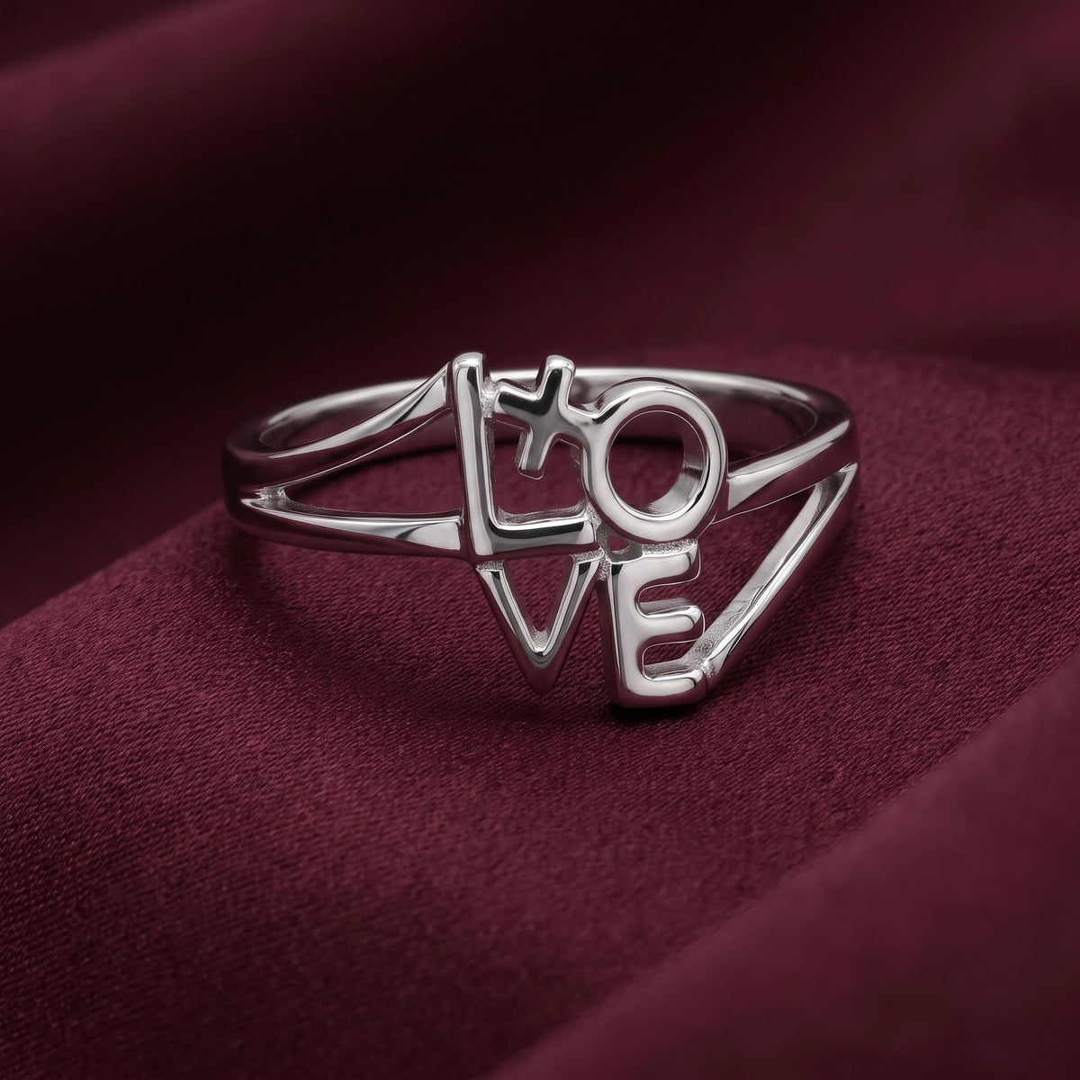 Love Script Silver Ring