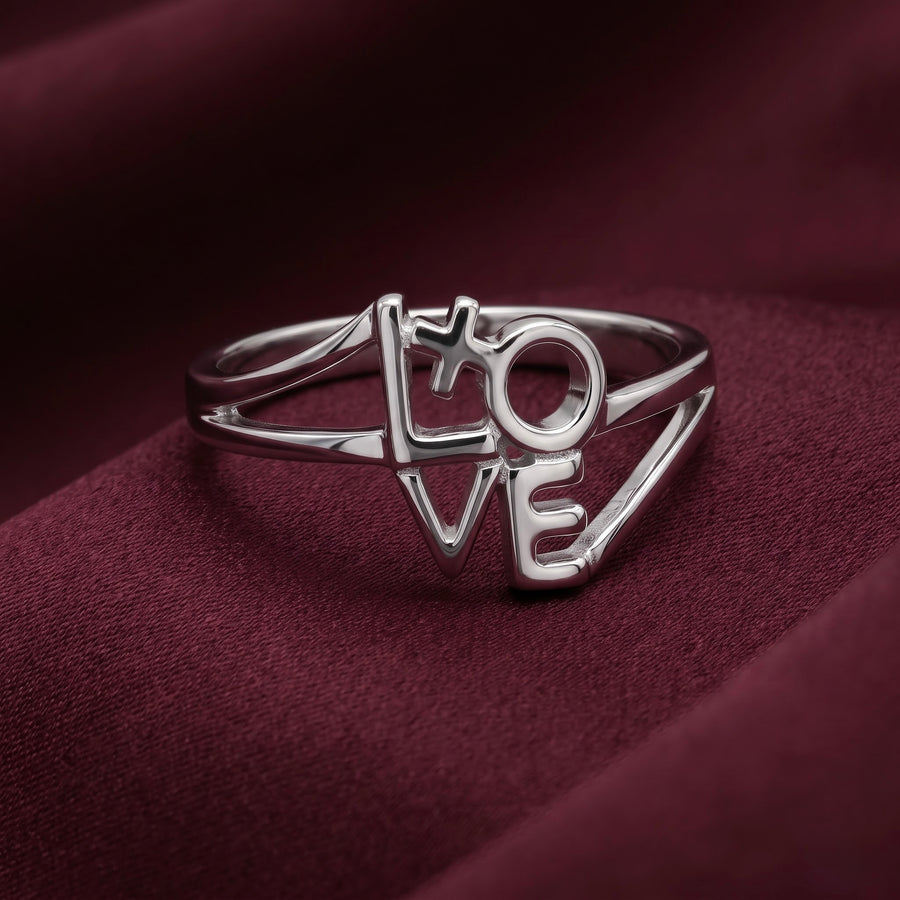 Love Script Silver Ring