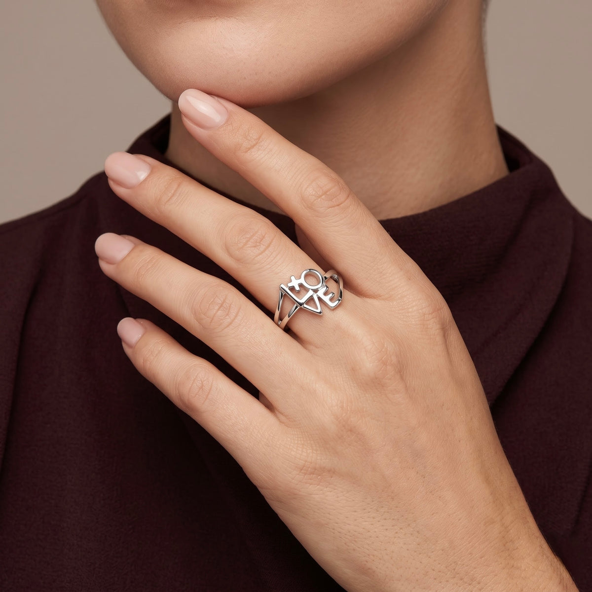 Love Script Silver Ring
